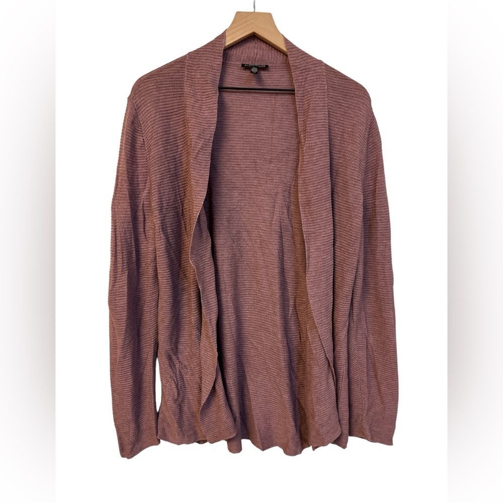 Eileen Fisher dusty pink knit silk blend‎ open ribbed drape cardigan L